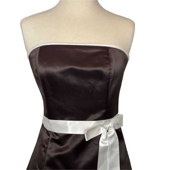 Jessica McClintock x Gunne Sax Brown/Ecru Formal Strapless Satin Dress Tulle 5/6 - Picture 3 of 10
